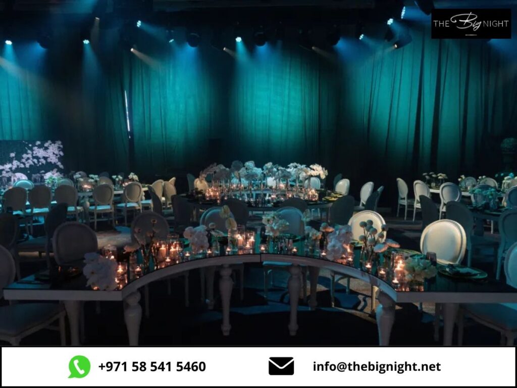 Luxurious event setup with elegant tablescapes and ambient lighting at The Big Night venue.