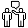 Black and white silhouette of a seated person sitting in an armchair, viewed in profile. Minimalist art style.